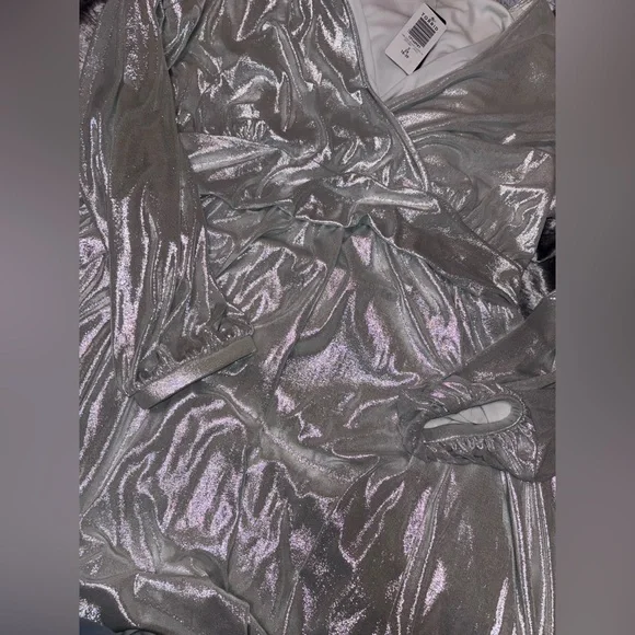 torrid Silver Metallic Wrap Mini Dress - Picture 4 of 6